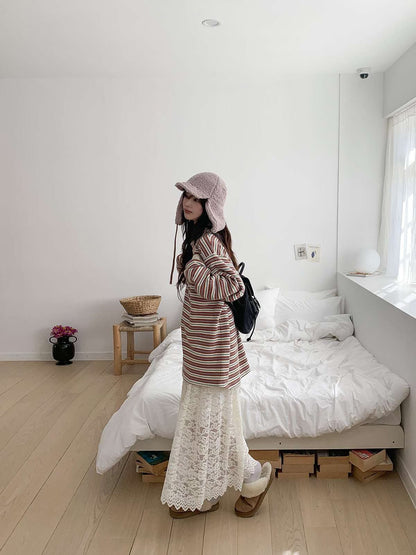 Vintage Stripe Polo Top – Korean Casual Fit