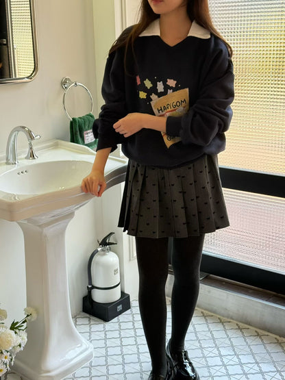 Korean Bow Pleated Mini Skirt (Gray)