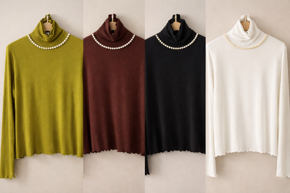 Pearl Mock Neck Soft Top – Korean Style