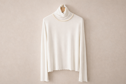 Pearl Mock Neck Soft Top – Korean Style