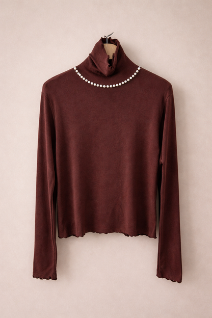 Pearl Mock Neck Soft Top – Korean Style