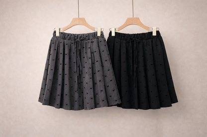 Korean Bow Pleated Mini Skirt (Gray)