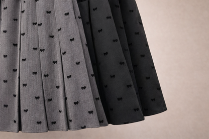 Korean Bow Pleated Mini Skirt (Gray)