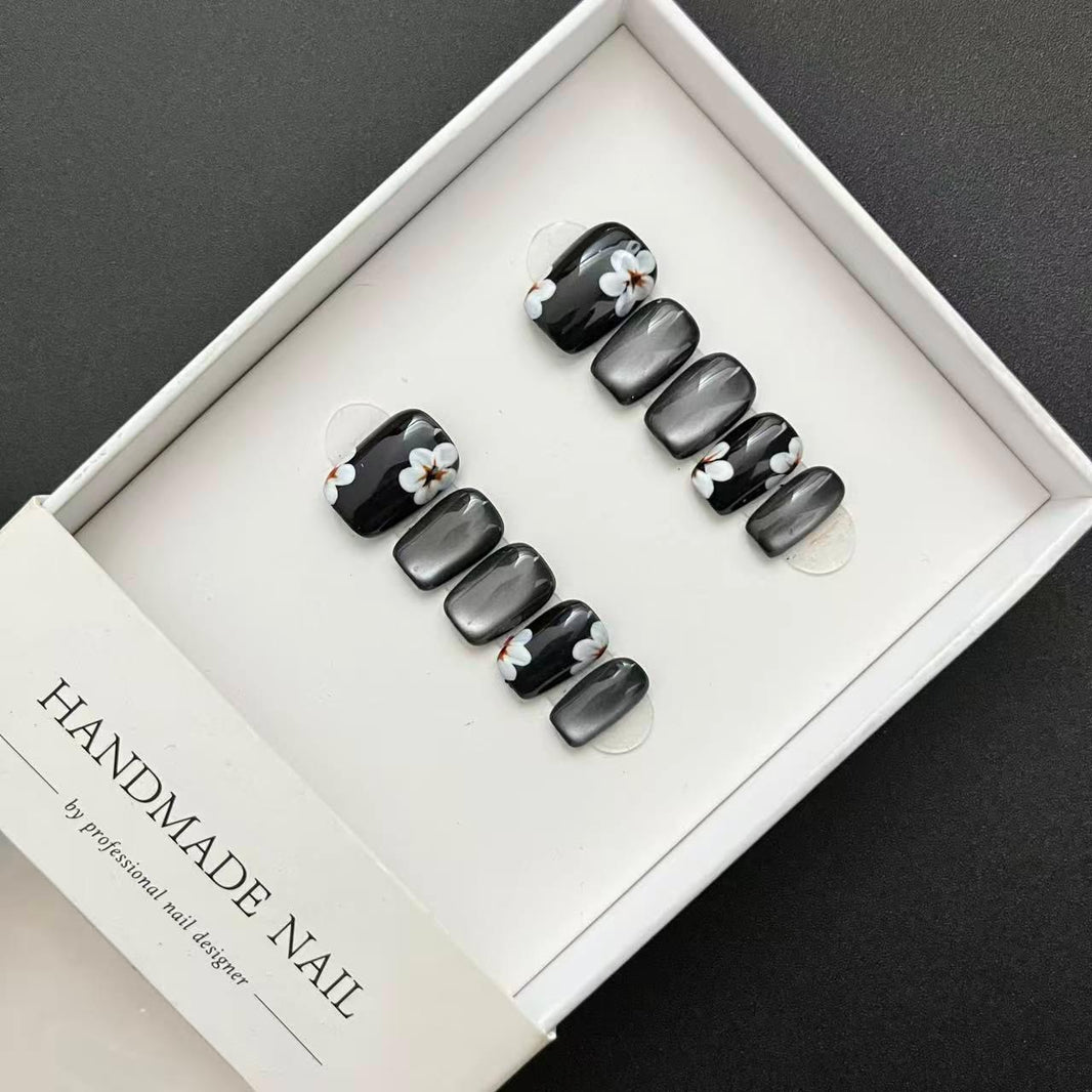 All-in-One Press-On Nail Kit – Midnight Bloom Chrome