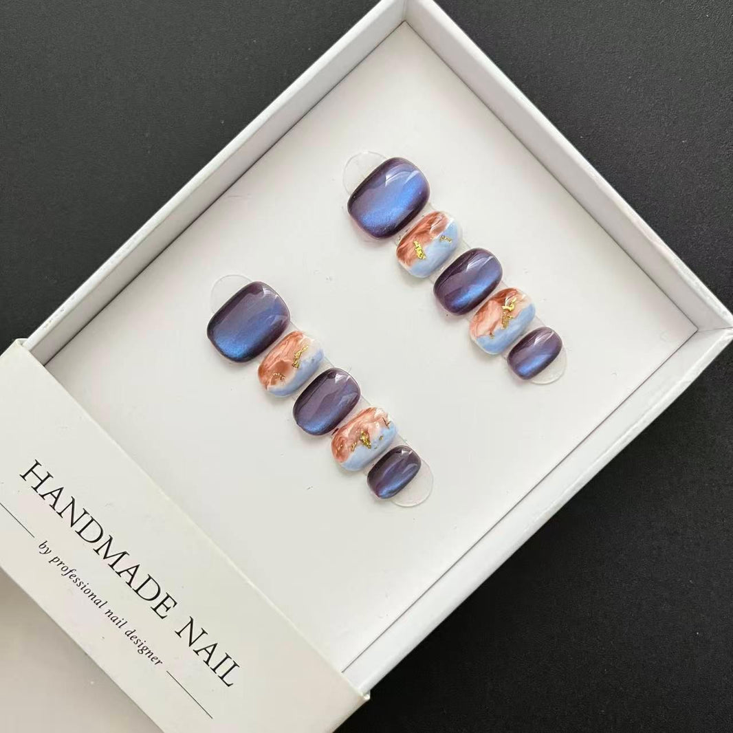 All-in-One Press-On Nail Kit - Aurora Marble Chrome