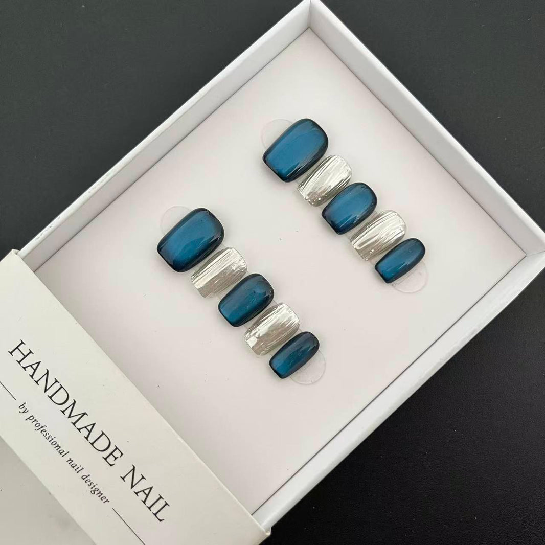 All-in-One Press-On Nail Kit – Midnight Blue Chrome
