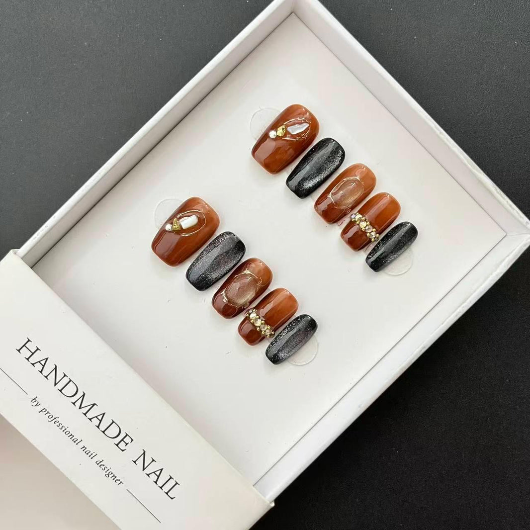 All-in-One Press-On Nail Kit – Caramel Noir