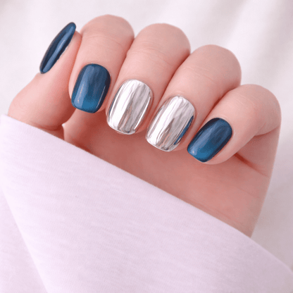 All - in - One Press - On Nail Kit – Midnight Blue Chrome - Mykstyle