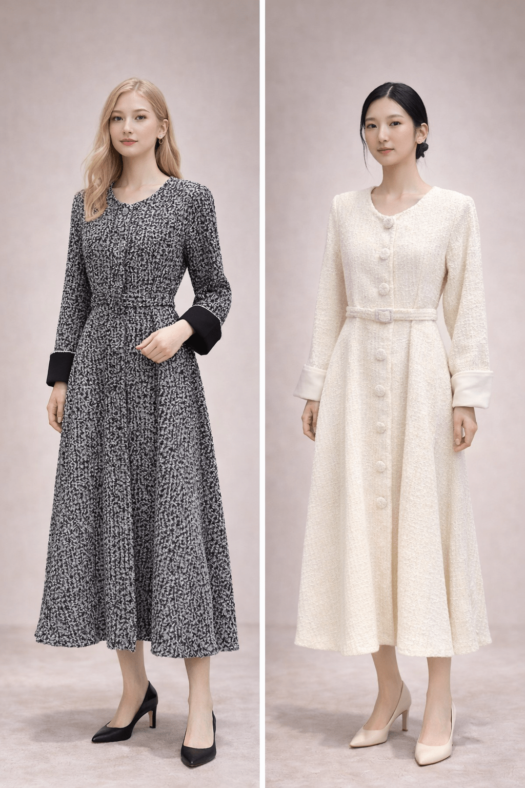 Elle Tweed Midi Jurk – Tijdloze Elegantie - Mykstyle