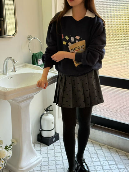 Korean Bow Pleated Mini Skirt (Grijs) - Mykstyle