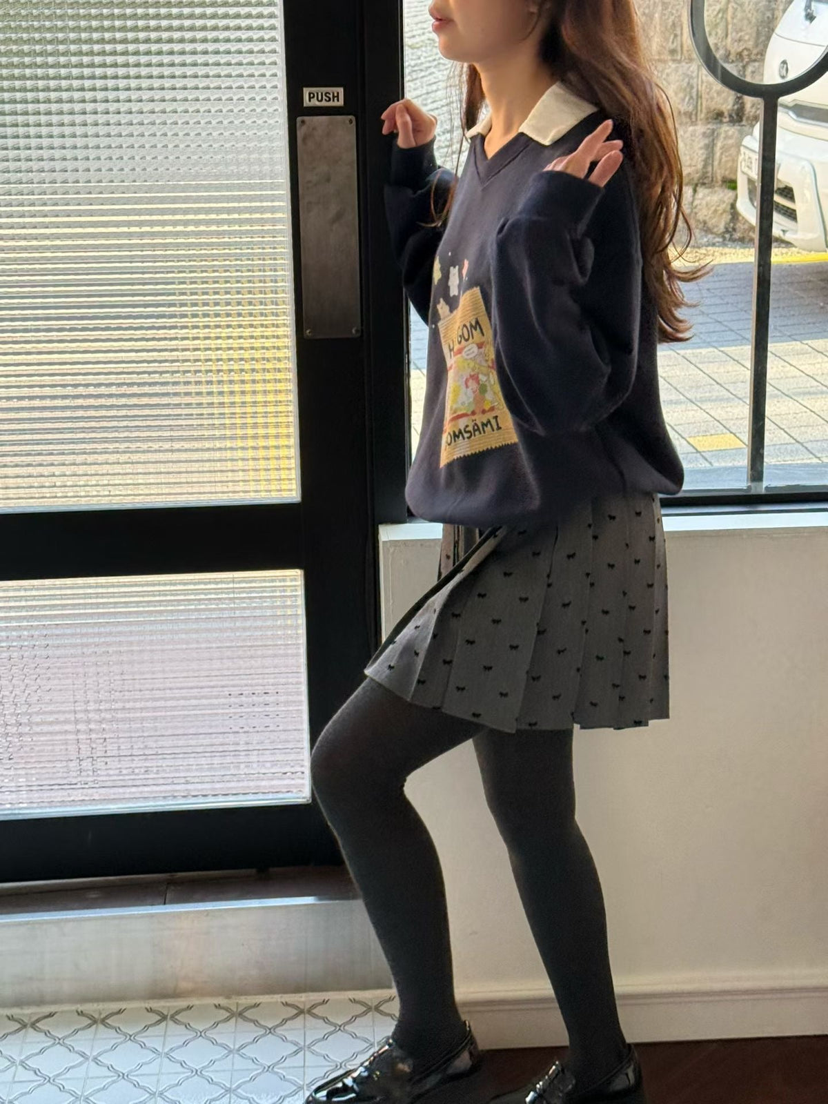 Korean Bow Pleated Mini Skirt (Grijs) - Mykstyle