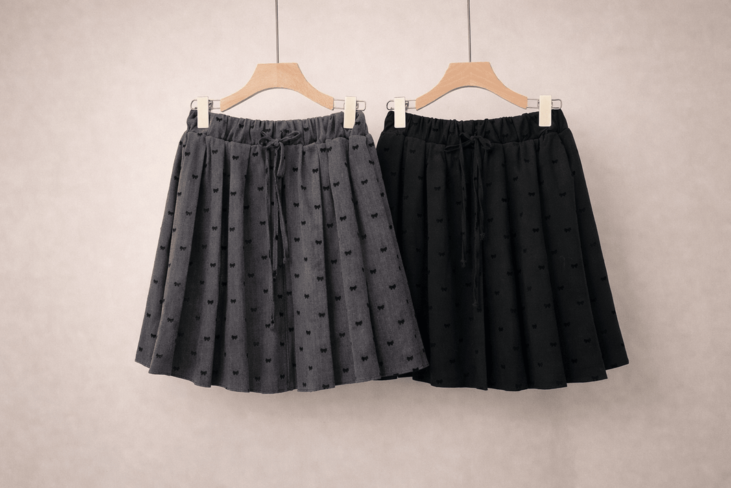Korean Bow Pleated Mini Skirt (Grijs) - Mykstyle