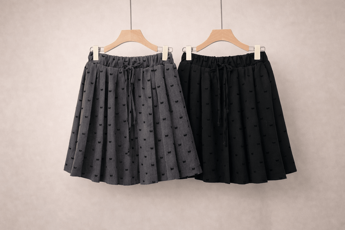 Korean Bow Pleated Mini Skirt (Grijs) - Mykstyle