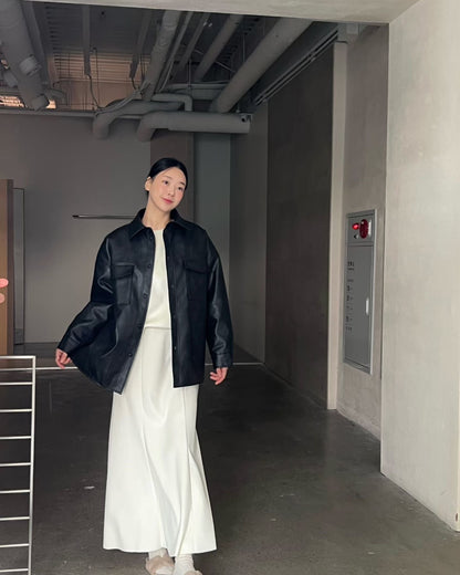 Minimal Leather Overshirt Jacket – Black - Mykstyle