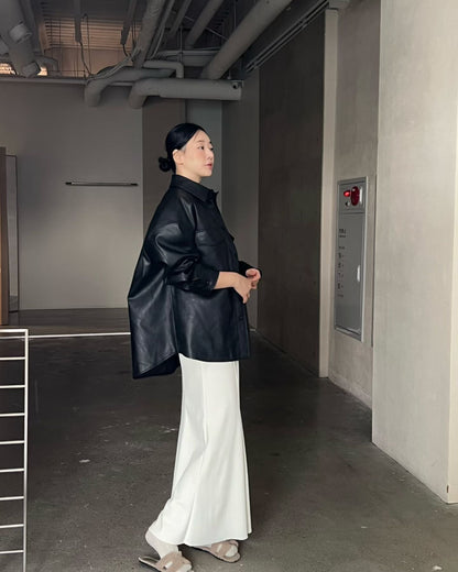 Minimal Leather Overshirt Jacket – Black - Mykstyle