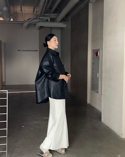 Minimal Leather Overshirt Jacket – Black - Mykstyle