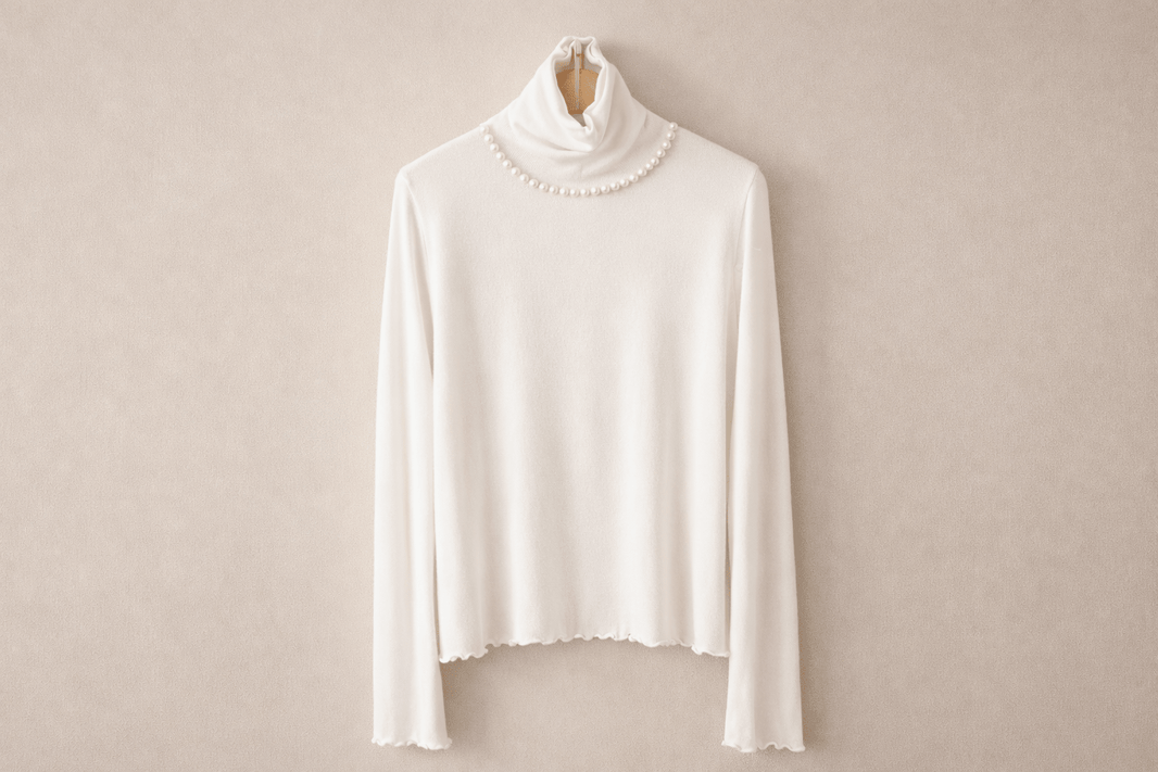 Pearl Mock Neck Soft Top – Korean Style - Mykstyle