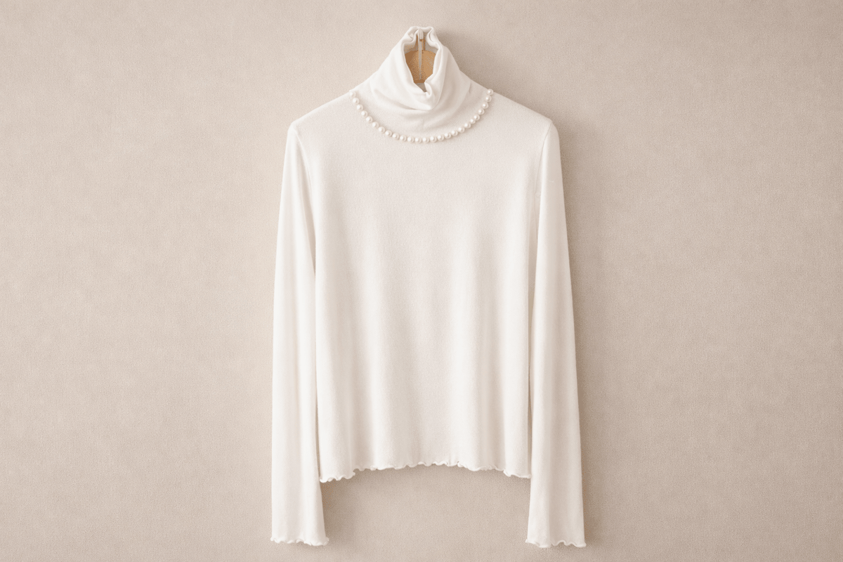Pearl Mock Neck Soft Top – Korean Style - Mykstyle