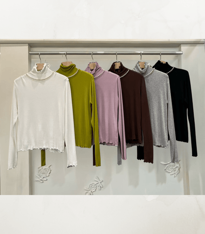 Pearl Mock Neck Soft Top – Korean Style - Mykstyle