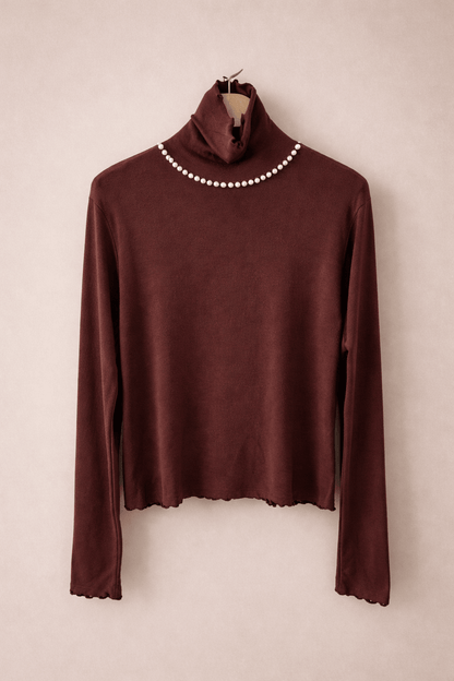 Pearl Mock Neck Soft Top – Korean Style - Mykstyle