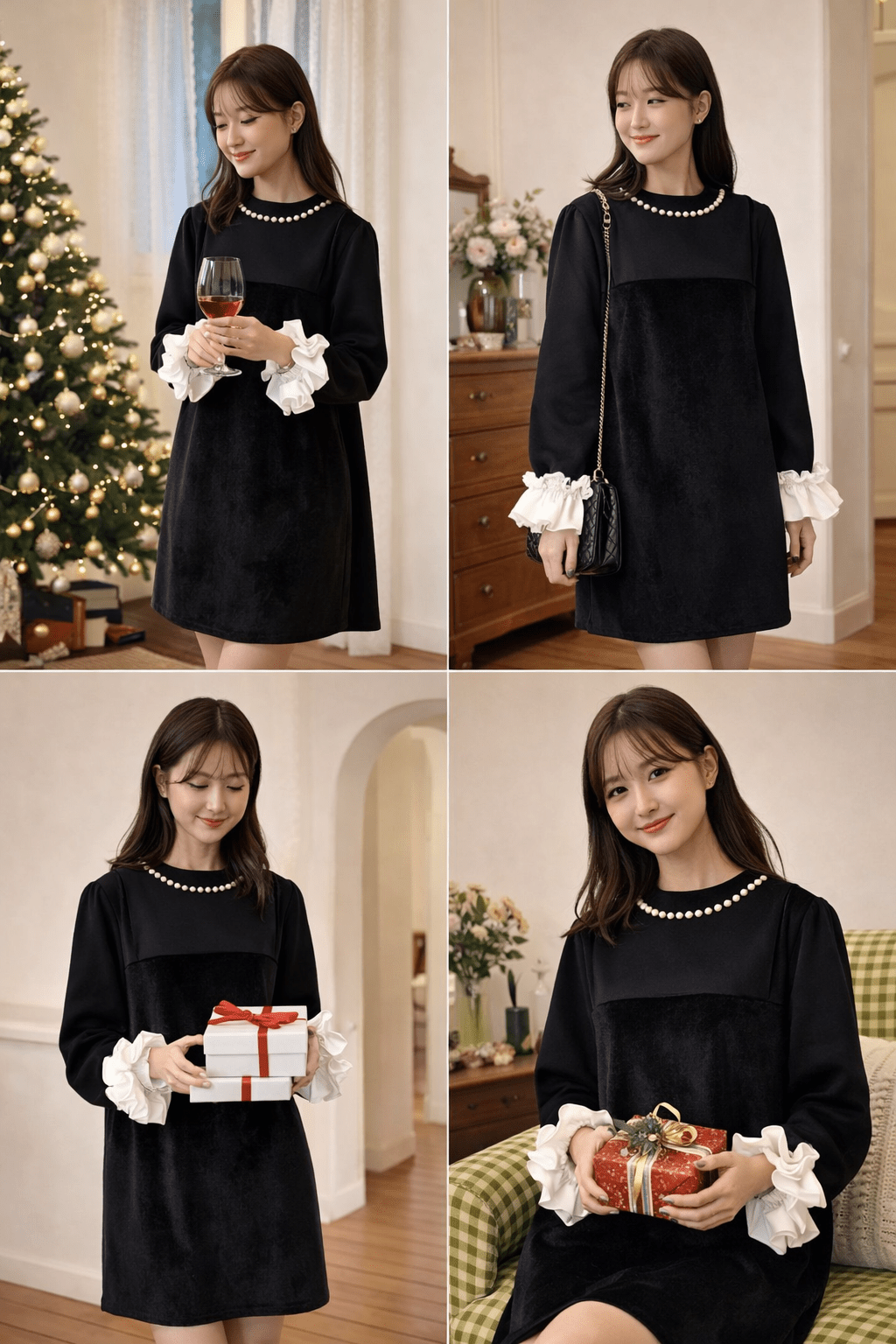 Pearl Velvet Mini Dress – Korean Boutique Style - Mykstyle