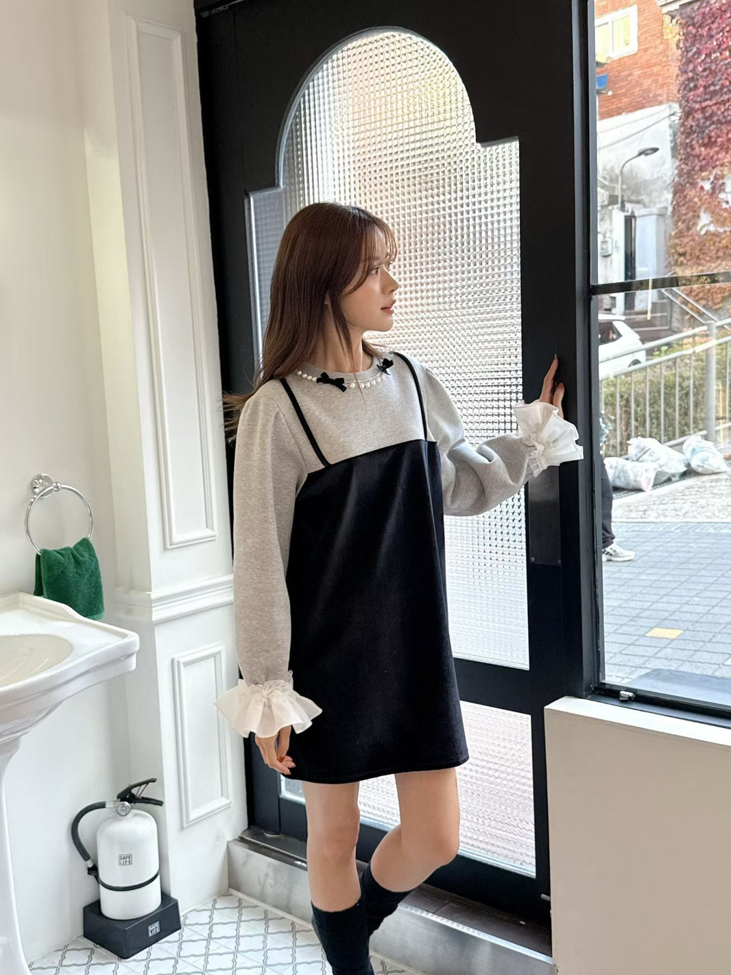 Pearl Velvet Mini Dress – Korean Boutique Style - Mykstyle