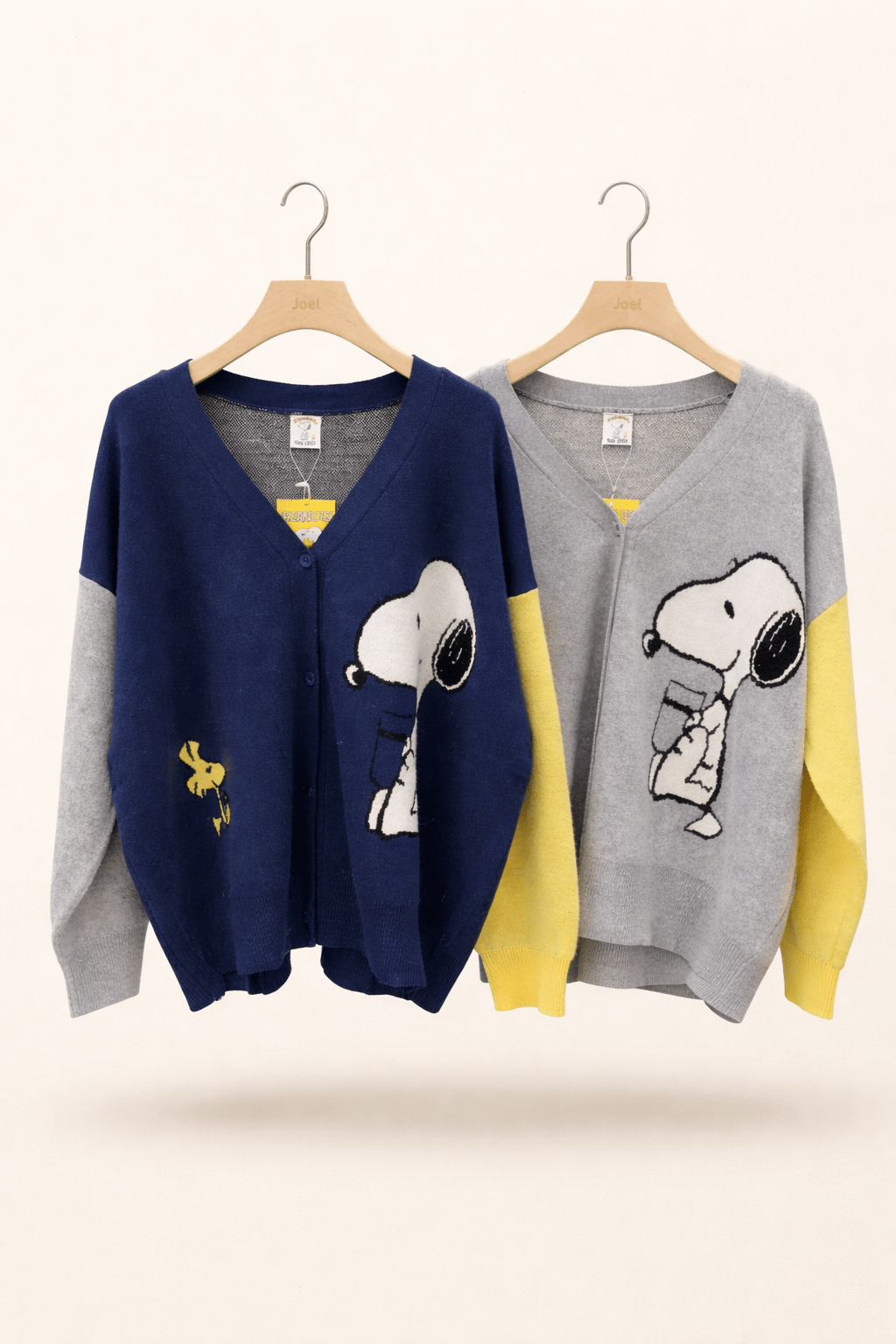Snoopy Knit Cardigan – Two-Tone V-Neck - Mykstyle