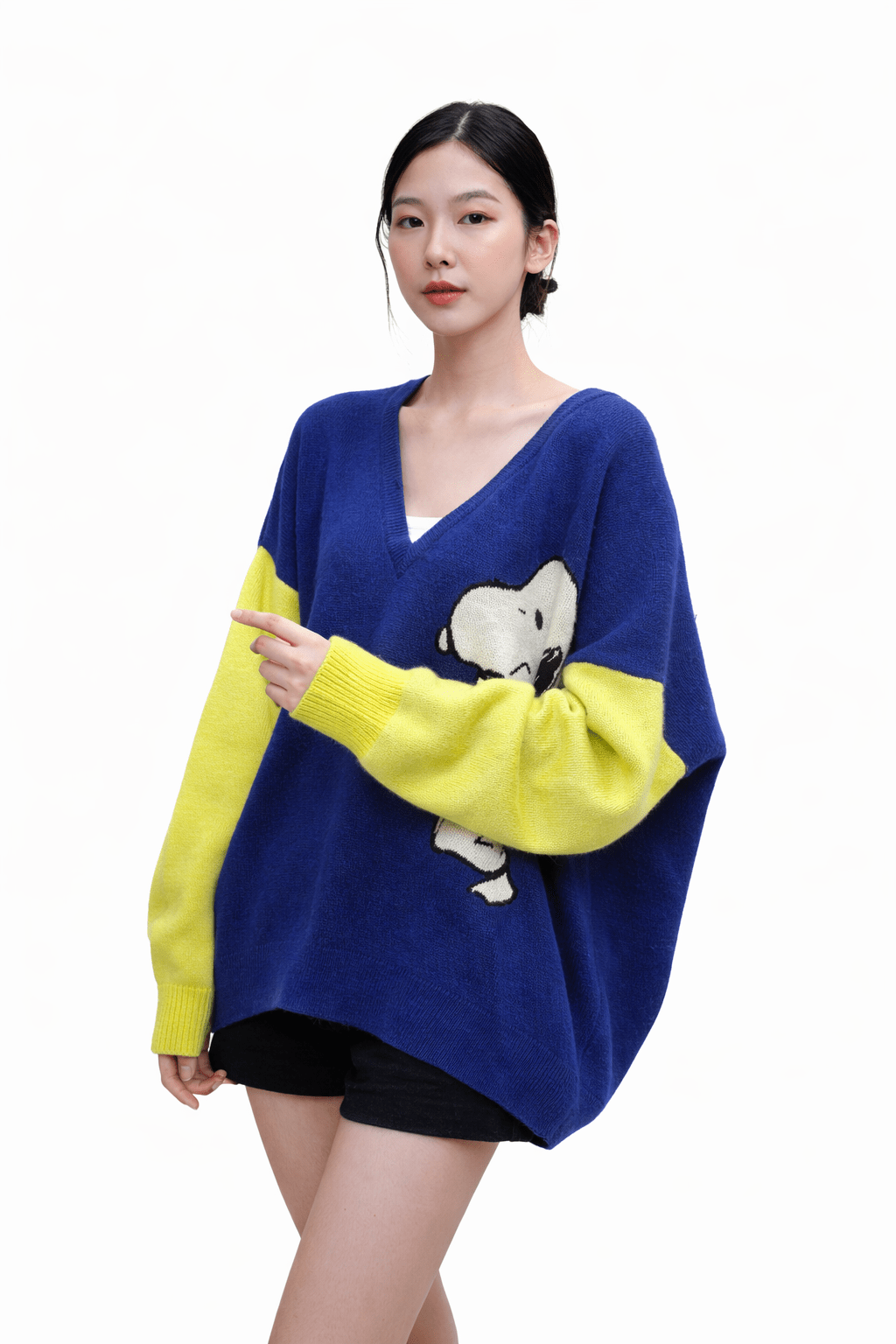 Snoopy Knit Cardigan – Two-Tone V-Neck - Mykstyle