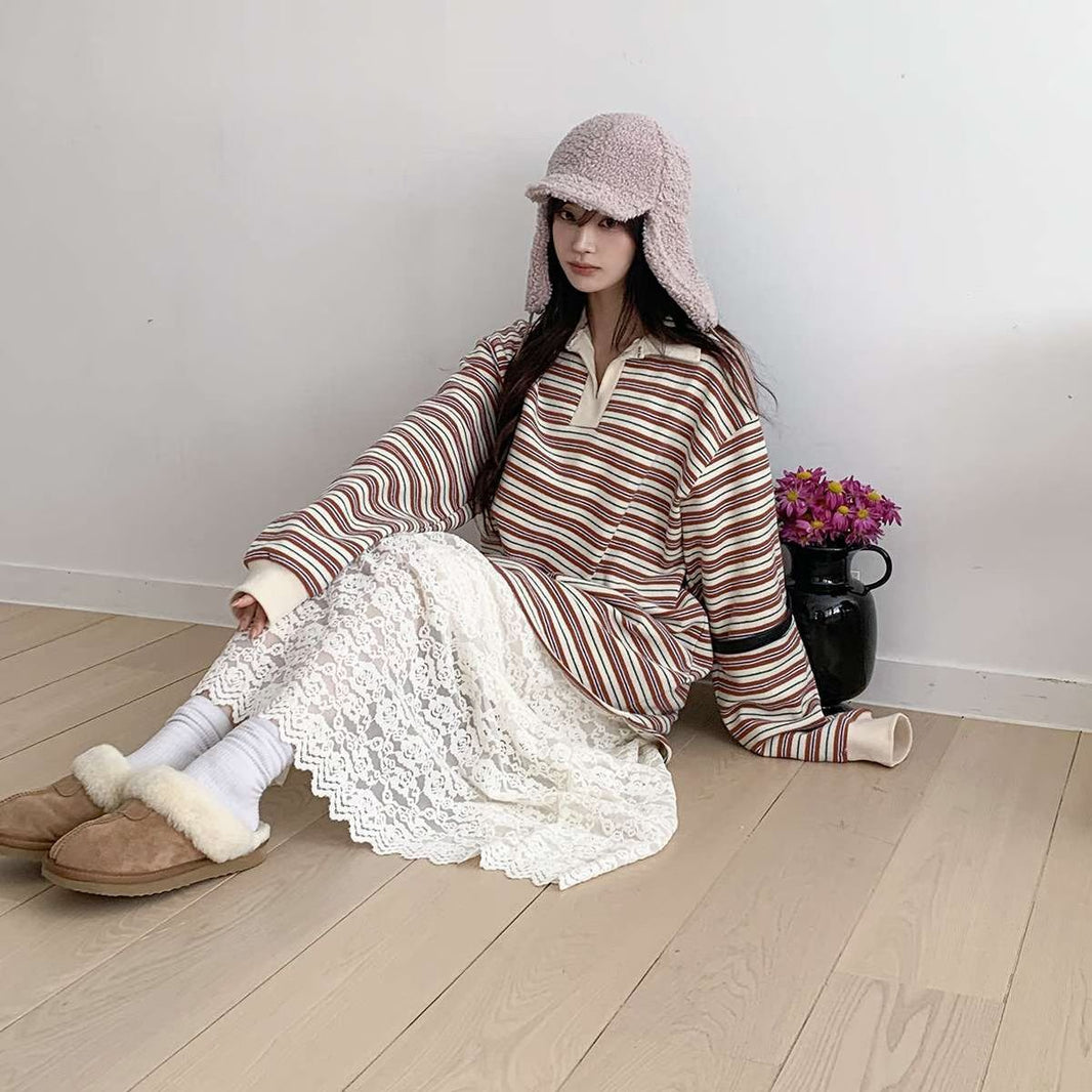 Vintage Stripe Polo Top – Korean Casual Fit - Mykstyle